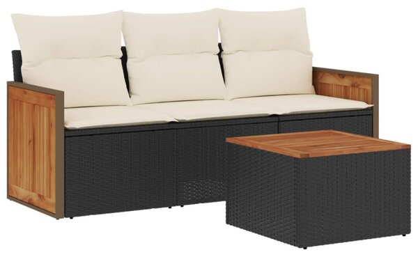 4 részes fekete polyrattan kerti ülőgarnitúra párnákkal