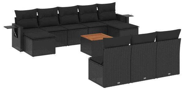 11 részes fekete polyrattan kerti ülőgarnitúra párnákkal