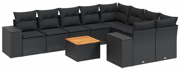 10 részes fekete polyrattan kerti ülőgarnitúra párnákkal