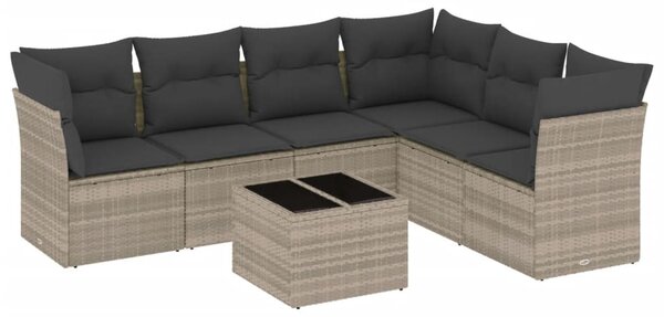 7 részes világosszürke polyrattan kerti ülőgarnitúra párnákkal