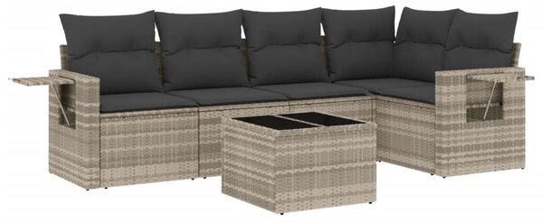 6 részes világosszürke polyrattan kerti ülőgarnitúra párnákkal