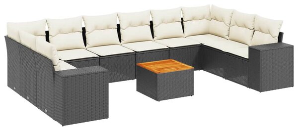 11 részes fekete polyrattan kerti ülőgarnitúra párnákkal