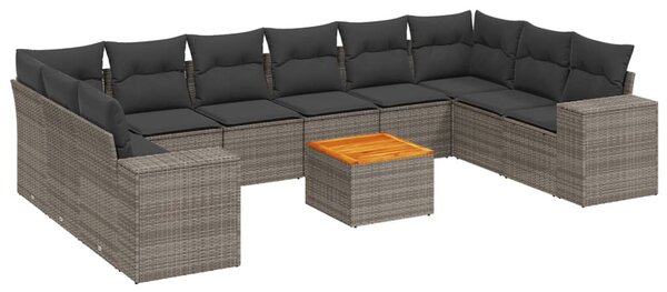 11 részes szürke polyrattan kerti ülőgarnitúra párnákkal