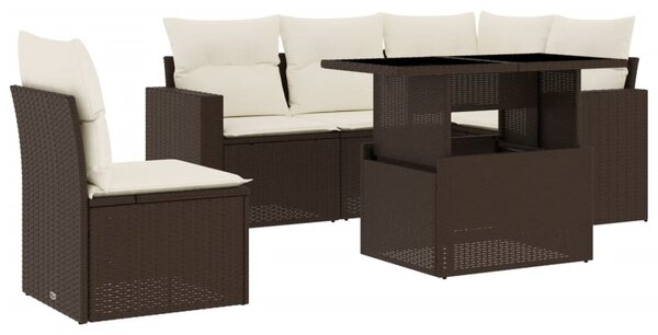 6 részes barna polyrattan kerti ülőgarnitúra párnával