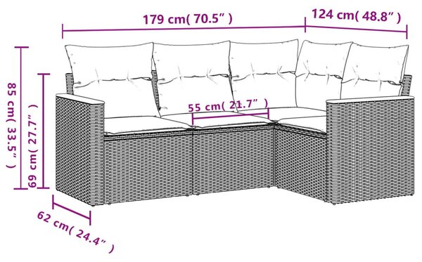 4 részes bézs polyrattan kerti ülőgarnitúra párnákkal