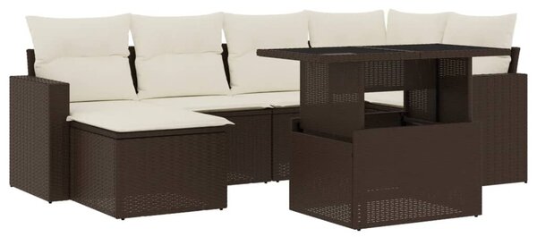 7 részes barna polyrattan kerti ülőgarnitúra párnákkal