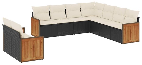 9 részes fekete polyrattan kerti ülőgarnitúra párnákkal