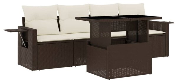 5 részes barna polyrattan kerti ülőgarnitúra párnával