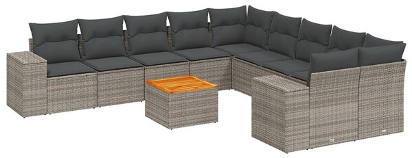 11 részes szürke polyrattan kerti ülőgarnitúra párnákkal