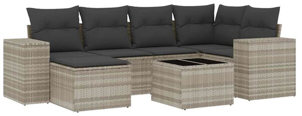7 részes világosszürke polyrattan kerti ülőgarnitúra párnákkal