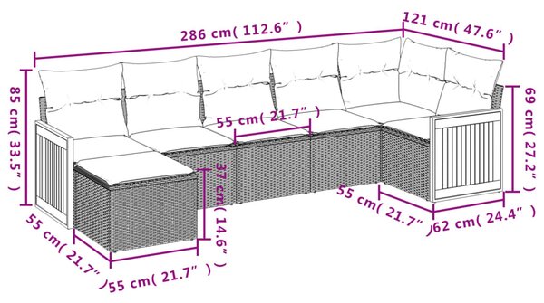 7 részes fekete polyrattan kerti ülőgarnitúra párnával