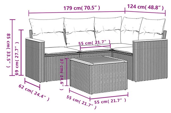 5 részes bézs polyrattan kerti ülőgarnitúra párnákkal