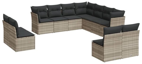 11 részes világosszürke polyrattan kerti ülőgarnitúra párnákkal