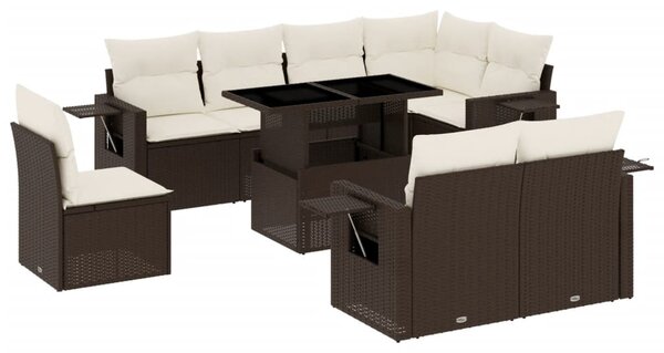 9 részes barna polyrattan kerti ülőgarnitúra párnákkal