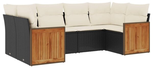 6 részes fekete polyrattan kerti ülőgarnitúra párnákkal