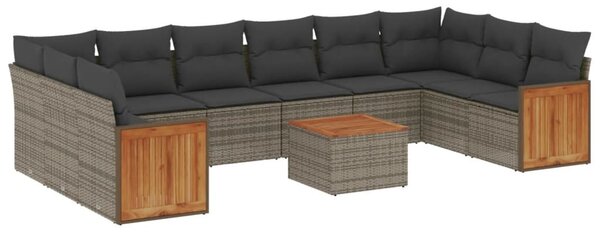 11 részes szürke polyrattan kerti ülőgarnitúra párnákkal