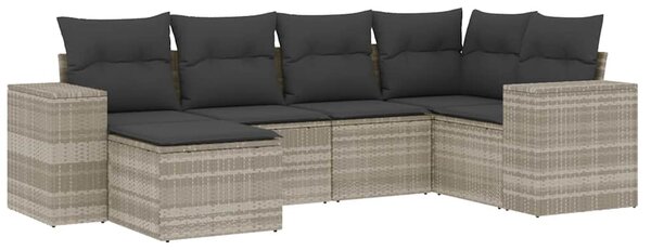6 részes világosszürke polyrattan kerti ülőgarnitúra párnákkal