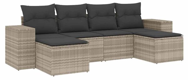 6 részes világosszürke polyrattan kerti ülőgarnitúra párnákkal