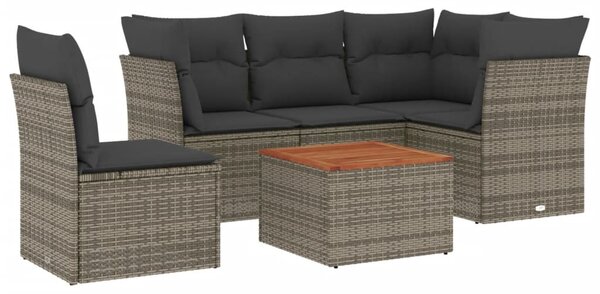 6 részes szürke polyrattan kerti ülőgarnitúra párnákkal