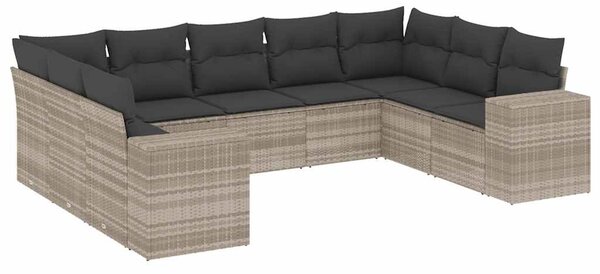 9 részes világosszürke polyrattan kerti ülőgarnitúra párnával