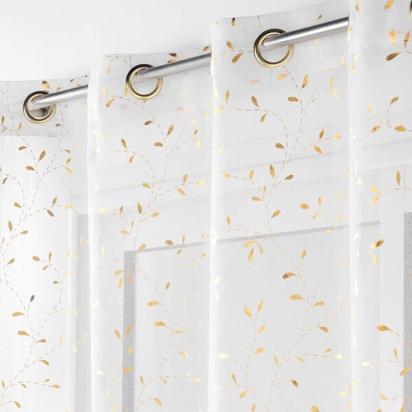 Fehér-aranyszínű voile fényáteresztő függöny 140x280 cm Floressia – douceur d'intérieur