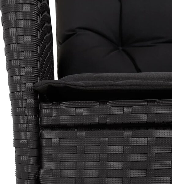 9 részes fekete polyrattan kerti étkezőgarnitúra párnákkal