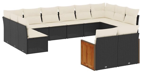 12 részes fekete polyrattan kerti ülőgarnitúra párnákkal