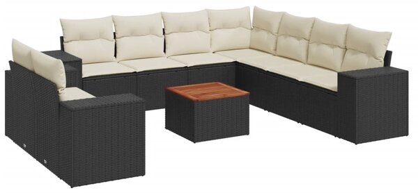 10 részes fekete polyrattan kerti ülőgarnitúra párnákkal