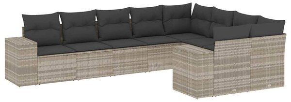 9 részes világosszürke polyrattan kerti ülőgarnitúra párnával