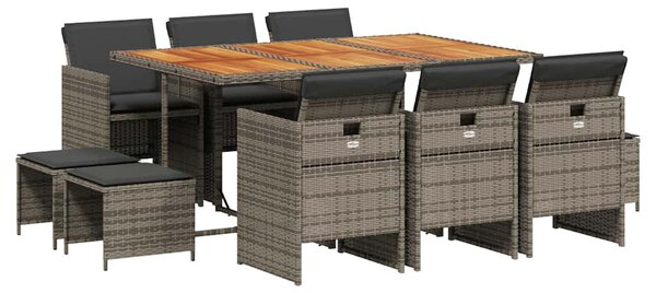 11 részes szürke polyrattan kerti ülőgarnitúra párnákkal