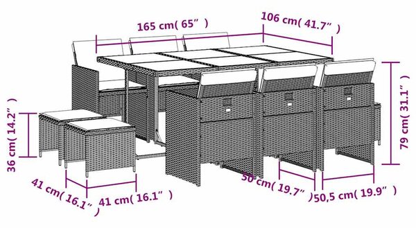 11 részes szürke polyrattan kerti ülőgarnitúra párnákkal