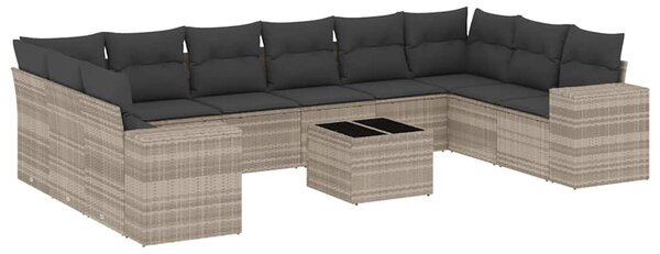 11 részes világosszürke polyrattan kerti ülőgarnitúra párnákkal
