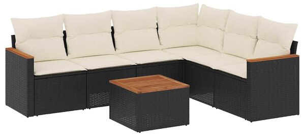 7 részes fekete polyrattan kerti ülőgarnitúra párnával