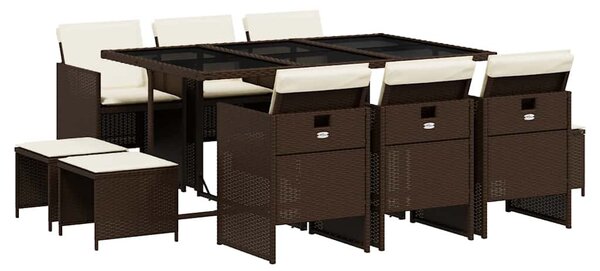 11 részes barna polyrattan kerti ülőgarnitúra párnákkal