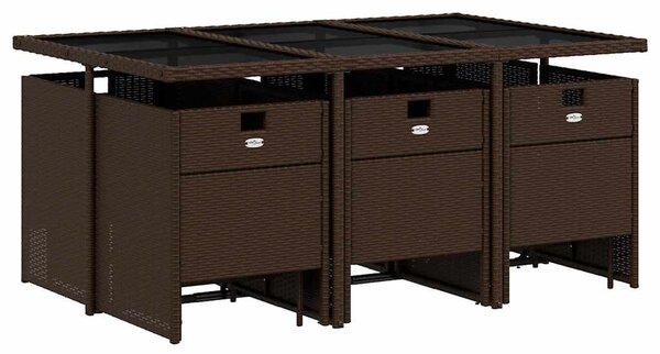11 részes barna polyrattan kerti ülőgarnitúra párnákkal