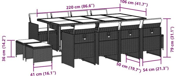 13 részes barna polyrattan kerti ülőgarnitúra párnákkal