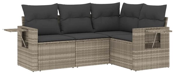 4 részes világosszürke polyrattan kerti ülőgarnitúra párnákkal