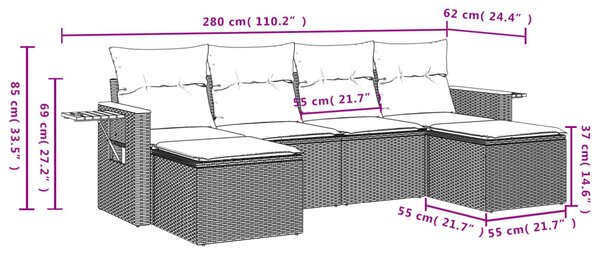 6 részes fekete polyrattan kerti ülőgarnitúra párnákkal