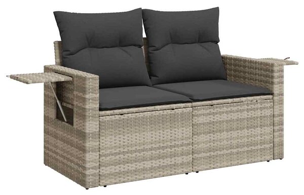 7 részes világosszürke polyrattan kerti ülőgarnitúra párnákkal