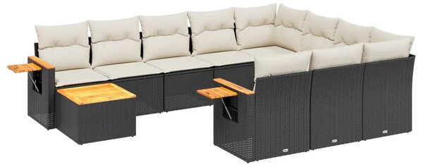 11 részes fekete polyrattan kerti ülőgarnitúra párnákkal