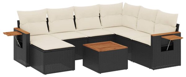 8 részes fekete polyrattan kerti ülőgarnitúra párnákkal