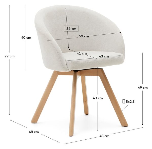 Krémszínű kárpitozott étkezőfotel Marvin – Kave Home