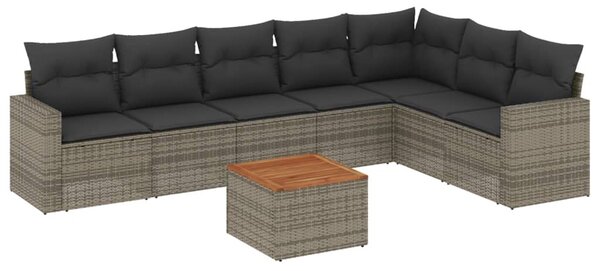 8 részes szürke polyrattan kerti ülőgarnitúra párnákkal