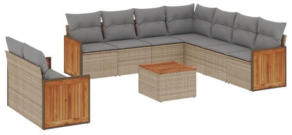 10 részes bézs polyrattan kerti ülőgarnitúra párnával