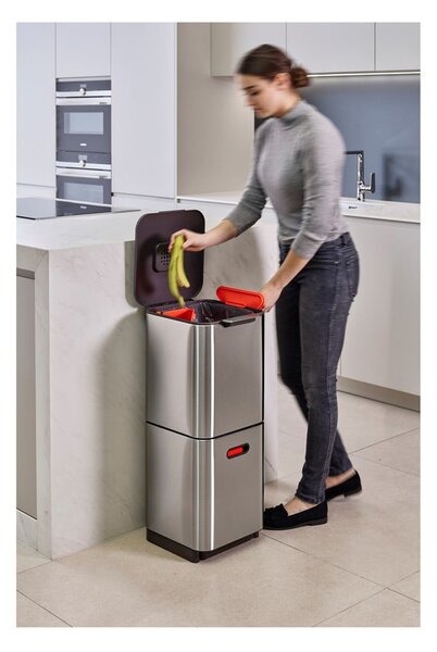 Ezüstszínű acél szelektív szemetes 40 l Totem Compact – Joseph Joseph