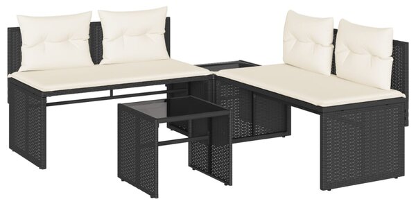 4 részes fekete polyrattan kerti ülőgarnitúra párnákkal
