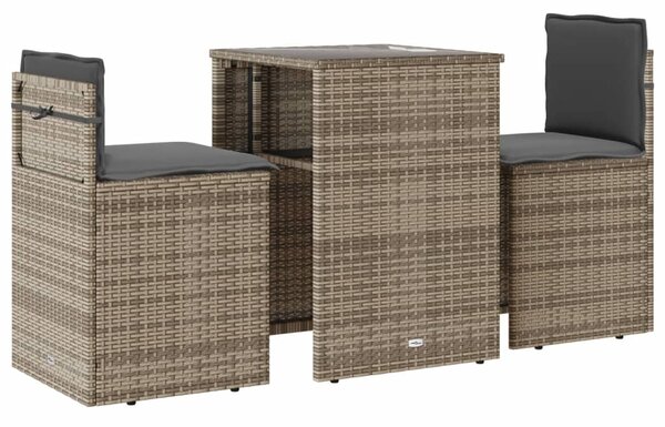 3 részes szürke polyrattan bisztrógarnitúra párnákkal