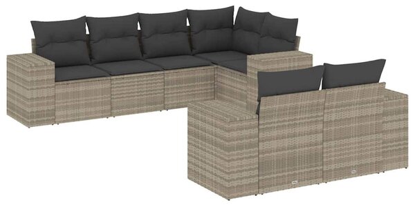 7 részes világosszürke polyrattan kerti ülőgarnitúra párnákkal