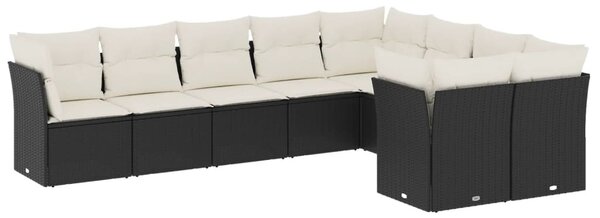 9 részes fekete polyrattan kerti ülőgarnitúra párnákkal
