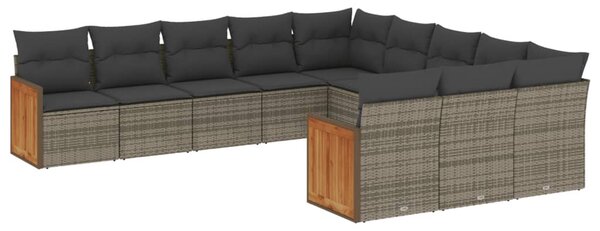11 részes szürke polyrattan kerti ülőgarnitúra párnákkal